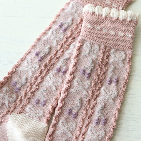 【25AW新商品】collegien（コレジアン）Cerise  Jacquard Cherries and Bows Knee-high Socks    ジャカード チェリー&リボン  ニーハイ 【2651】