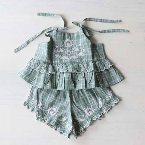 Lali Kids（ラリキッズ）2024SS BLOSSOM SET トップス＋パンツセット GARDEN PLAID WITH ENBROIDERY
