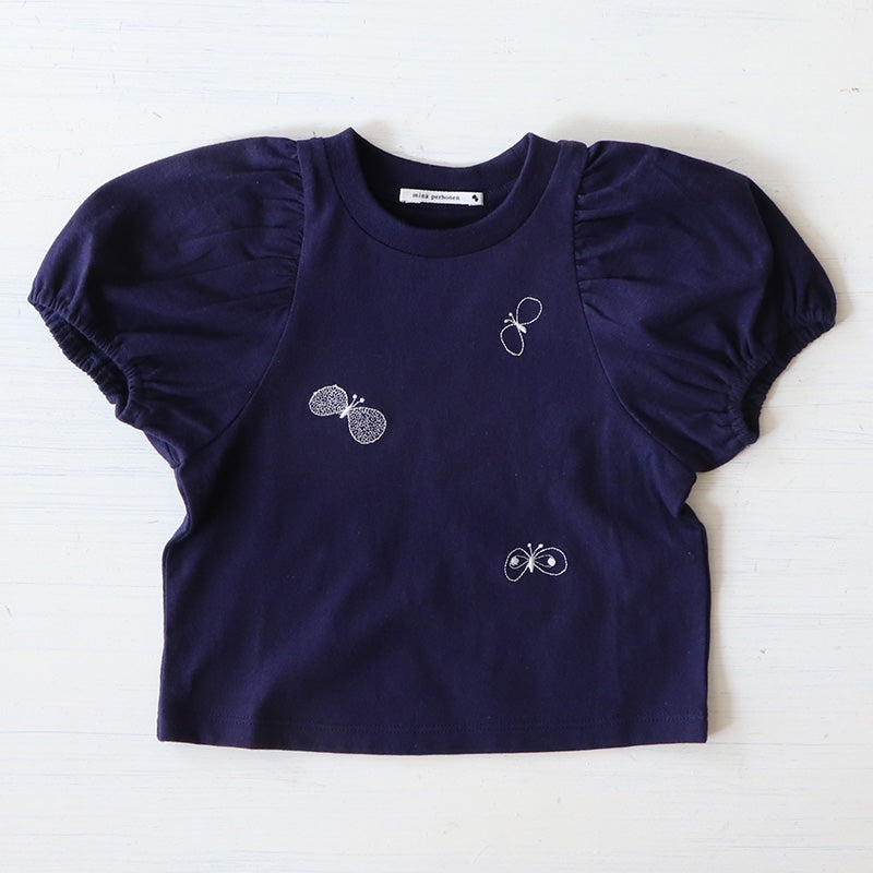 mina perhonen（ミナペルホネン） 24SS choucho ギャザースリーブカットソー navy ACS8359P ACS836 –  LePuju