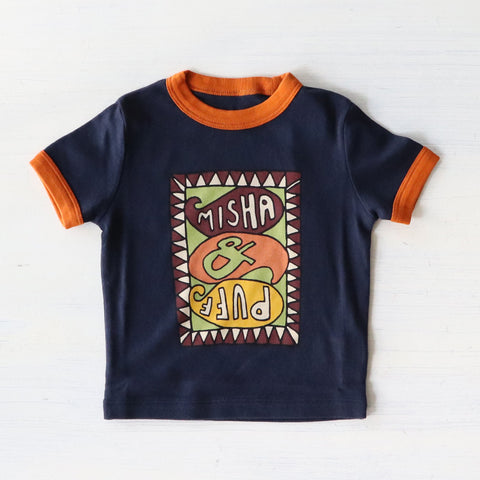 Misha&amp;Puff 2024AW Groovy Paisley Ringer Tee -Ink- Kids Design T-shirt