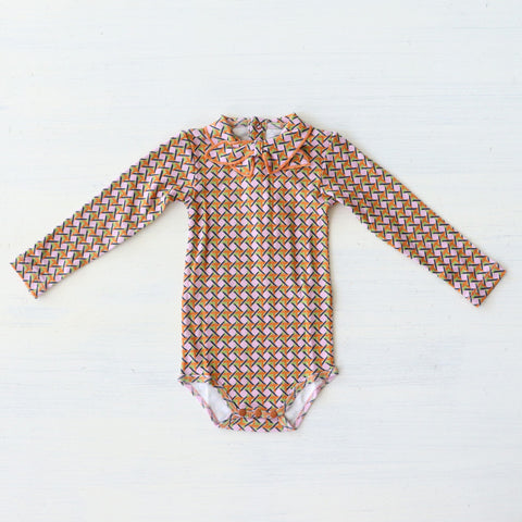 Misha&Puff（ミーシャアンドパフ）2024AW Junior Scout Onesie - Pink Lilac Lattice- 長袖ロンパース