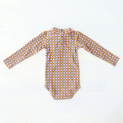 Misha&Puff（ミーシャアンドパフ）2024AW Junior Scout Onesie - Pink Lilac Lattice- 長袖ロンパース