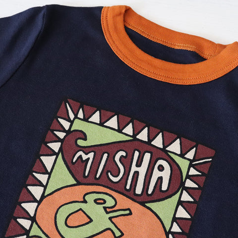 Misha&amp;Puff 2024AW Groovy Paisley Ringer Tee -Ink- Kids Design T-shirt