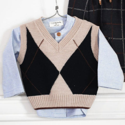 1 + in the family（ワンモア イン ザ ファミリー） 2025AW  JOHANNES -tortora- argyle vest アーガイルベスト