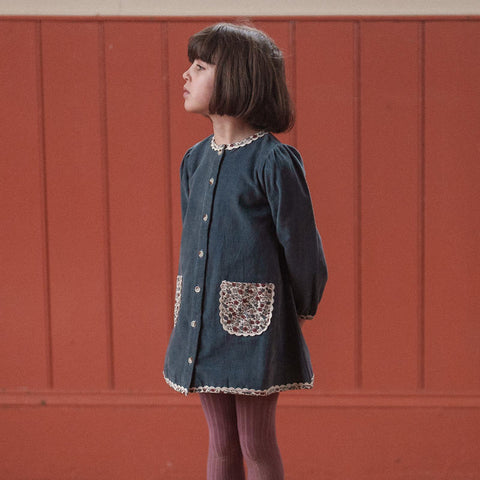 Little Cotton Clothes（リトルコットンクローズ）2025AW Jules Dress Velvet in Juniper ベルベットドレス、アウター
