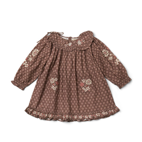 【D2】Lali Kids（ラリキッズ）2025AW Belle Dress in Brown Block Print キッズワンピース