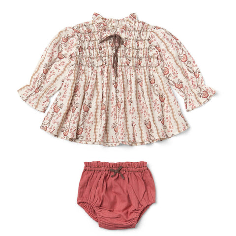 Lali Kids（ラリキッズ）2025AW Little Parvati Set with Bloomers in Fall Vine Print / Dus ty Cedar　ベビートップス＆ブルマセット
