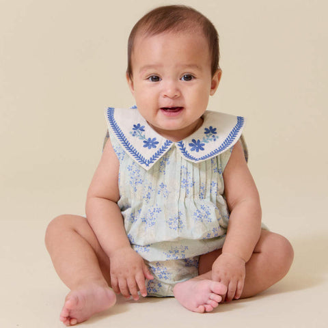 【D2】Lali Kids（ラリキッズ）2026SS Baby Sofia Romper in Minty Flower Print　ロンパース、ベビードレス