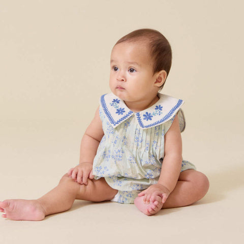 【D2】Lali Kids（ラリキッズ）2026SS Baby Sofia Romper in Minty Flower Print　ロンパース、ベビードレス