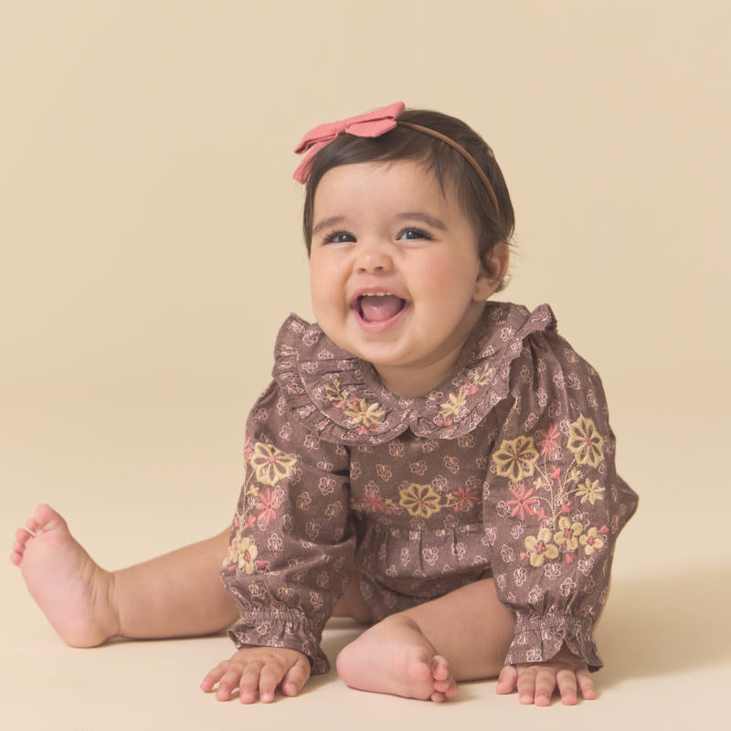 Lali Kids（ラリキッズ）2025AW Little Belle Romper in Brown Block