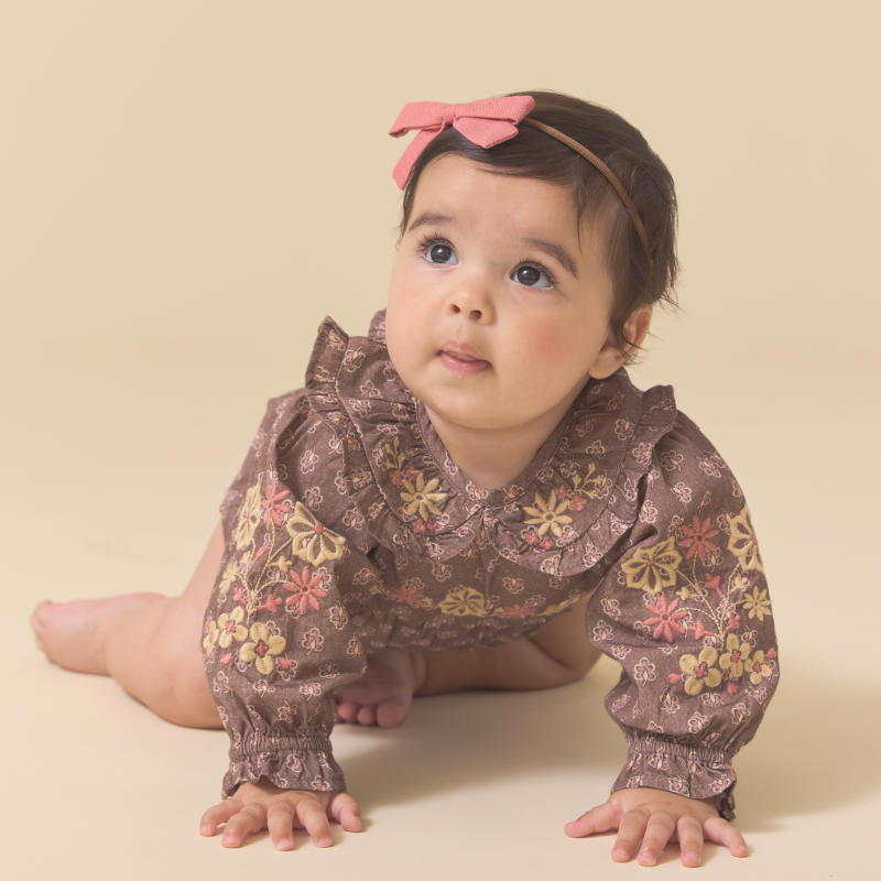 Lali Kids（ラリキッズ）2025AW Little Belle Romper in Brown Block