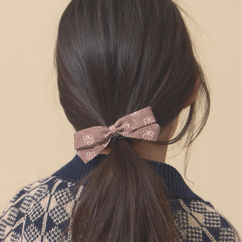 Lali Kids（ラリキッズ）2025AW Bow Set in Brown Block Print　リボンセット、ヘアアクセ