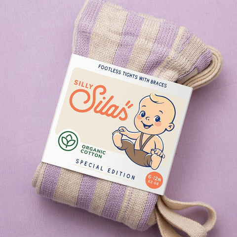 【4月中旬入荷次第のお届け】【ネコポス不可】DP-1 Silly Silas（シリーサイラス） Footless Classic Dreamy Pastels  -LavenderxCream Striped-  ストライプ柄 フットレス　ラベンダー×クリーム