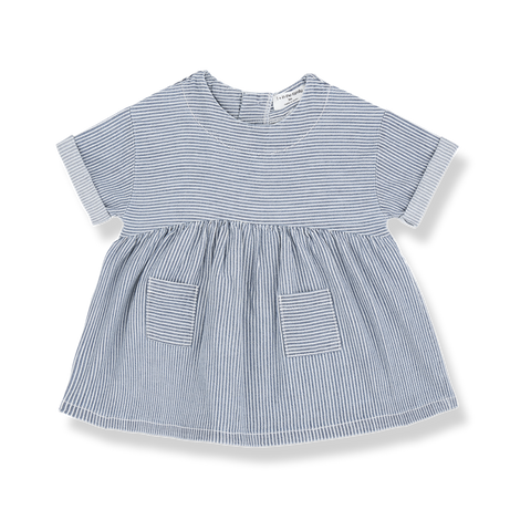 1 + in the family（ワンモア イン ザ ファミリー） 2026SS MARGALIDA -denim- ヒッコリーストライプ ギャザードレス