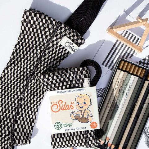 【6/12Mサイズは12/10頃入荷次第のお届け】【ネコポス不可】AC-1 Silly Silas（シリーサイラス） Footless Classic  Atelier Collection -Black×White Checked-  チェック柄 フットレス　クラシックブラック