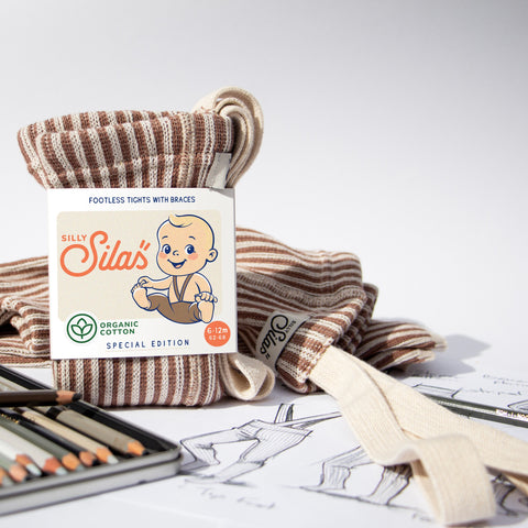 【6/12Mサイズは12/10頃入荷次第のお届け】【ネコポス不可】AC-2 Silly Silas（シリーサイラス） Footless Classic  Atelier Collection -Granola×Cream Striped-  ストライプ柄 フットレス　グラノーラクリーム