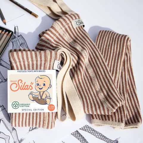 【6/12Mサイズは12/10頃入荷次第のお届け】【ネコポス不可】AC-2 Silly Silas（シリーサイラス） Footless Classic  Atelier Collection -Granola×Cream Striped-  ストライプ柄 フットレス　グラノーラクリーム