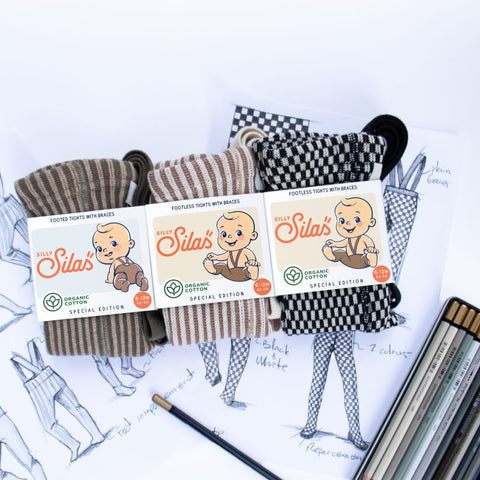 【6/12Mサイズは12/10頃入荷次第のお届け】【ネコポス不可】AC-2 Silly Silas（シリーサイラス） Footless Classic  Atelier Collection -Granola×Cream Striped-  ストライプ柄 フットレス　グラノーラクリーム