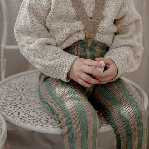 【ネコポス不可】DP-2 Silly Silas（シリーサイラス） Footless Classic Dreamy Pastels -Matcha×Peanut Striped-  ストライプ柄 フットレス　抹茶×ピーナッツ