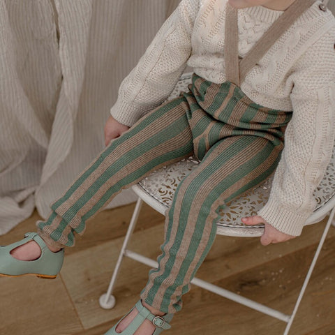 【ネコポス不可】DP-2 Silly Silas（シリーサイラス） Footless Classic Dreamy Pastels -Matcha×Peanut Striped-  ストライプ柄 フットレス　抹茶×ピーナッツ