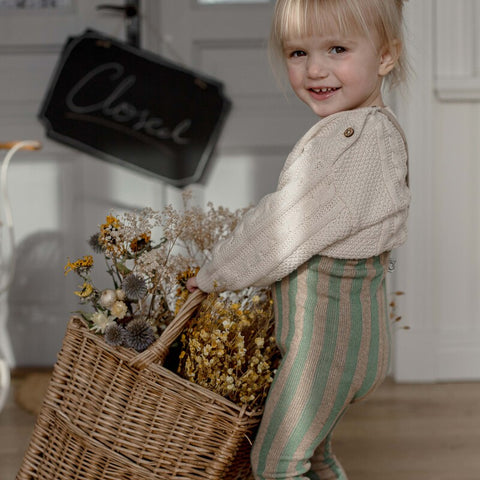 【ネコポス不可】DP-2 Silly Silas（シリーサイラス） Footless Classic Dreamy Pastels -Matcha×Peanut Striped-  ストライプ柄 フットレス　抹茶×ピーナッツ