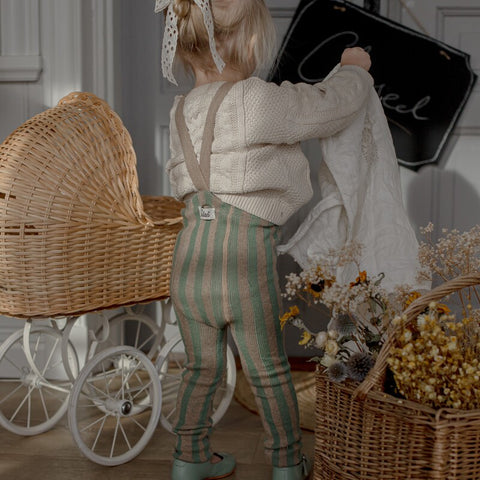 【ネコポス不可】DP-2 Silly Silas（シリーサイラス） Footless Classic Dreamy Pastels -Matcha×Peanut Striped-  ストライプ柄 フットレス　抹茶×ピーナッツ