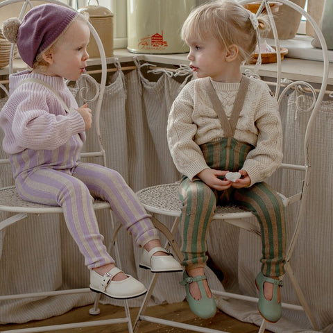 【ネコポス不可】DP-2 Silly Silas（シリーサイラス） Footless Classic Dreamy Pastels -Matcha×Peanut Striped-  ストライプ柄 フットレス　抹茶×ピーナッツ