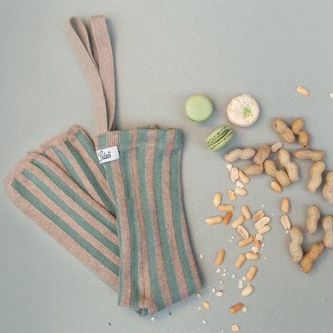 【ネコポス不可】DP-2 Silly Silas（シリーサイラス） Footless Classic Dreamy Pastels -Matcha×Peanut Striped-  ストライプ柄 フットレス　抹茶×ピーナッツ