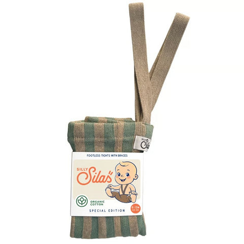 【ネコポス不可】DP-2 Silly Silas（シリーサイラス） Footless Classic Dreamy Pastels -Matcha×Peanut Striped-  ストライプ柄 フットレス　抹茶×ピーナッツ