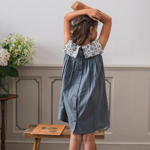 Little Cotton Clothes（リトルコットンクローズ）2024SS Organic Nola Dress -little blue check- コットンワンピース