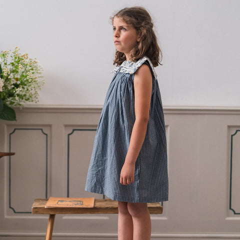 Little Cotton Clothes（リトルコットンクローズ）2024SS Organic Nola Dress -little blue check- コットンワンピース