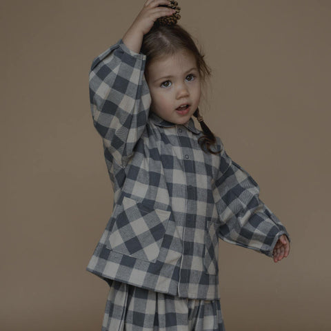 【D1】organic zoo（オーガニックズー）2026AW Fog Blue Gingham Lodge Shirt 長袖シャツ、ブラウス.