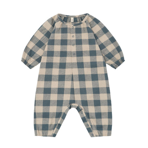 【D1】organic zoo（オーガニックズー）2026AW Fog Blue Gingham  Onesie ロンパース、ボディスーツ