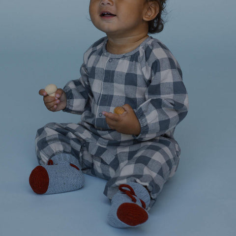 【D1】organic zoo（オーガニックズー）2026AW Fog Blue Gingham  Onesie ロンパース、ボディスーツ