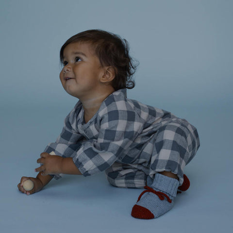 【D1】organic zoo（オーガニックズー）2026AW Fog Blue Gingham  Onesie ロンパース、ボディスーツ
