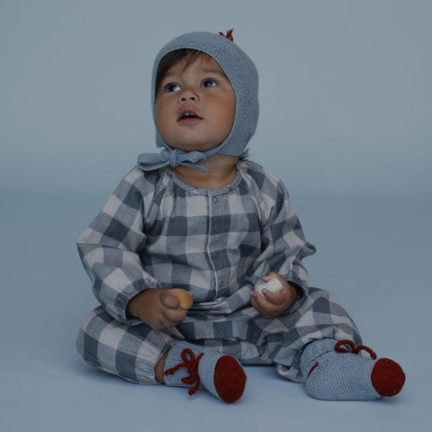【D1】organic zoo（オーガニックズー）2026AW Fog Blue Gingham  Onesie ロンパース、ボディスーツ