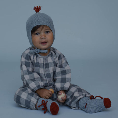 【D1】organic zoo（オーガニックズー）2026AW Fog Blue Gingham  Onesie ロンパース、ボディスーツ