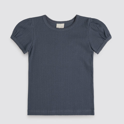 Little Cotton Clothes 2024AW Button Pointelle Tee - Marsala Buttoned pointelle long sleeve T-shirt