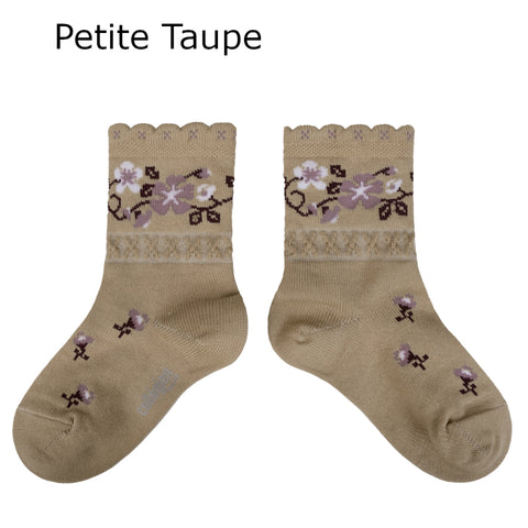 【25SS新カラー】collegien コレジアン Camelia - Jacquard Flower Ankle Socks キッズ  アンクルソックス 【3465】