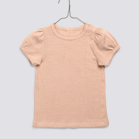 Little Cotton Clothes 2024AW Button Pointelle Tee - Marsala Buttoned pointelle long sleeve T-shirt
