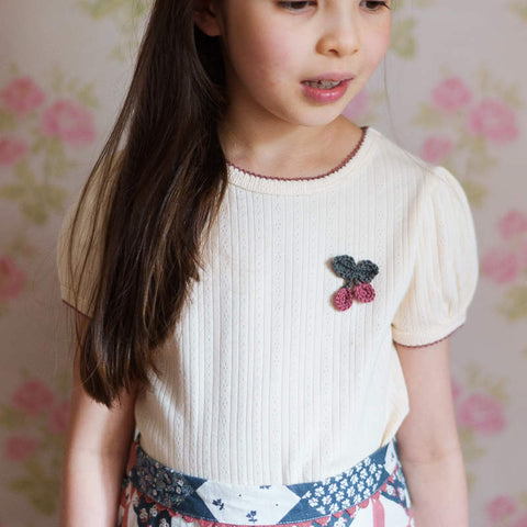 Little Cotton Clothes 2024AW Button Pointelle Tee - Marsala Buttoned pointelle long sleeve T-shirt