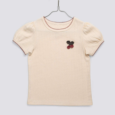 Little Cotton Clothes（リトルコットンクローズ）2026SS Pointelle T-shirt with Crochet Cherry ポインテールTシャツ