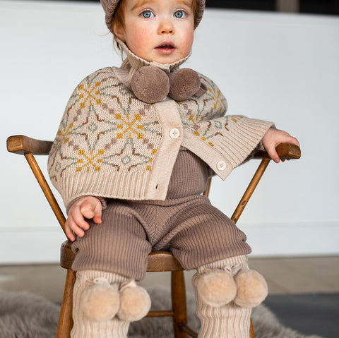 【50%OFFセール】Mabli Knitwear（マブリ） 2023AW POM-POM LEG WARMERS ALMOND,PECAN,MINK ポンポン付きレッグウォーマー