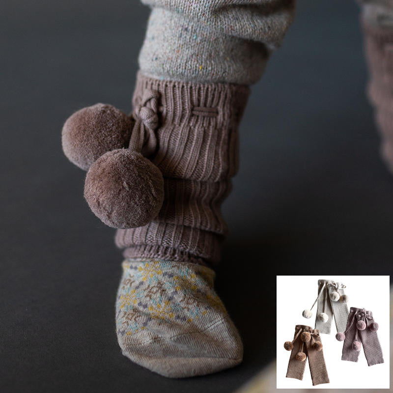 【50%OFFセール】Mabli Knitwear（マブリ） 2023AW POM-POM LEG WARMERS ALMOND,PECAN,MINK ポンポン付きレッグウォーマー