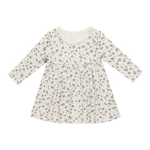 【D2】Quincy Mae（クインシーメイ）2024AW LONG SLEEVE BABY DRESS　BLUE FLORAL  花柄ベビーワンピース