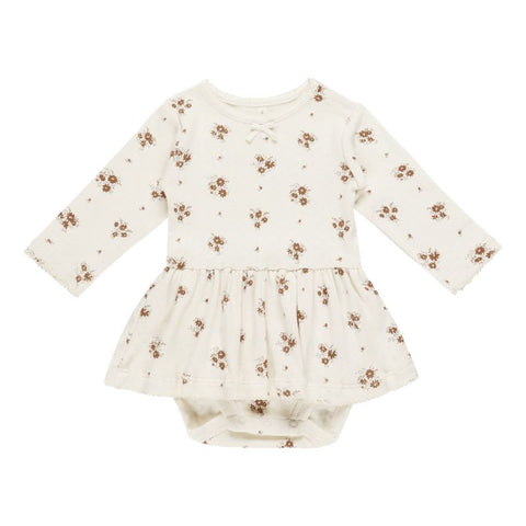 【D2】Quincy Mae（クインシーメイ）2024AW　POINTELLE SKIRTED BODYSUIT  AUTUMN FLORA　 スカート付きロンパース