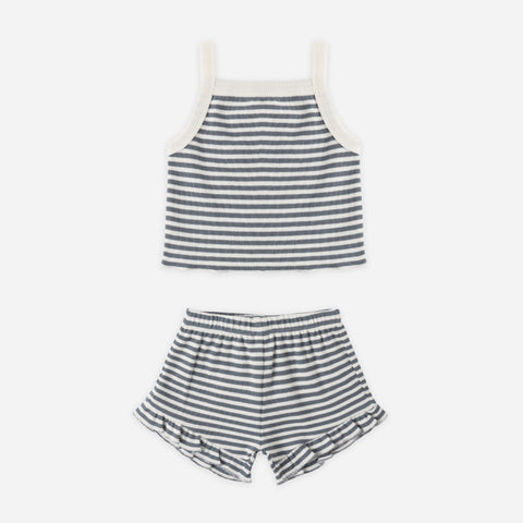 【D3】Quincy Mae（クインシーメイ）2026SS　EVIE TANK + SHORTIE SET -OCEAN STRIPE- ストライプ柄トップス+ショートパンツセット
