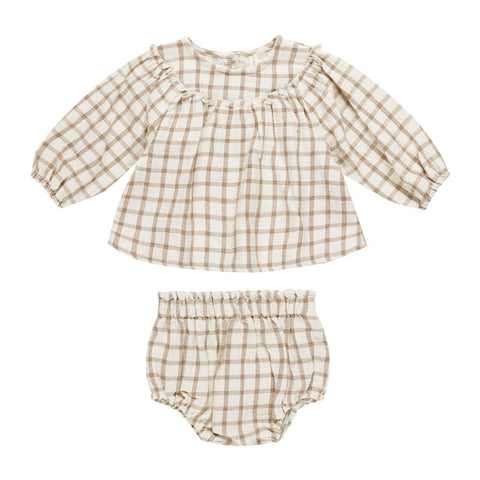 Quincy Mae 2024AW EDEN ROMPER PLUM GINGHAM Rompers