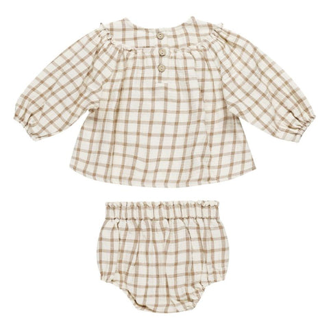 Quincy Mae 2024AW EDEN ROMPER PLUM GINGHAM Rompers