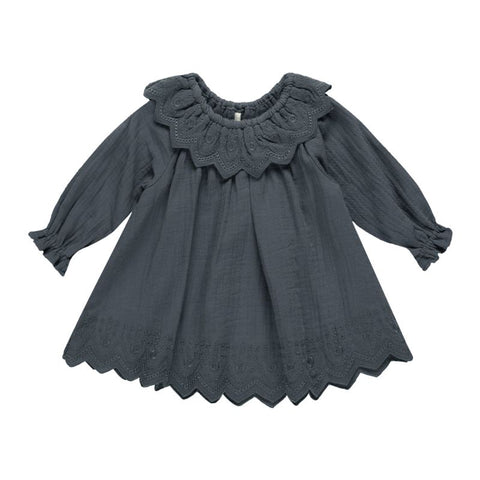 【D2】Quincy Mae（クインシーメイ）2024AW  LONG SLEEVE ISLA DRESS  INDIGO ワンピース